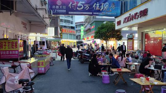 城市街道马路建筑步行街街商铺菜市场人流