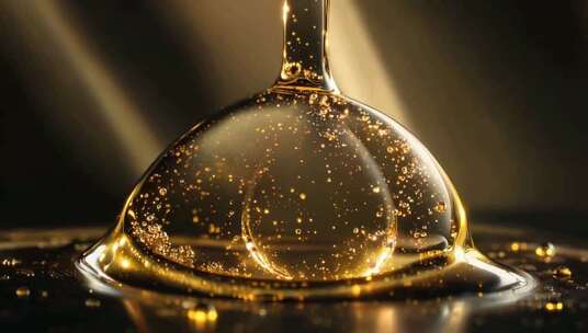 金色液体滴落微距画面