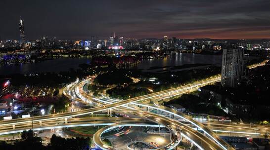 南京 夜景 玄武湖 立交桥 延时 4K