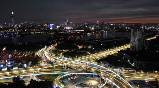 南京 夜景 玄武湖 立交桥 延时 4K视频素材模板下载