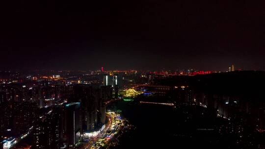 4K航拍长沙梅溪湖片区夜景4