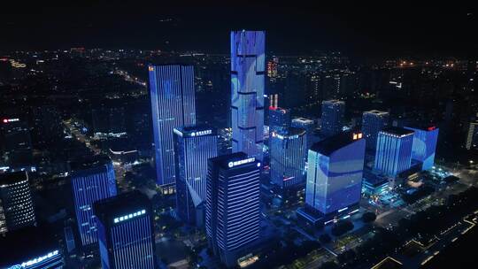 福州夜景航拍台江金融街夜晚城市建筑灯光秀