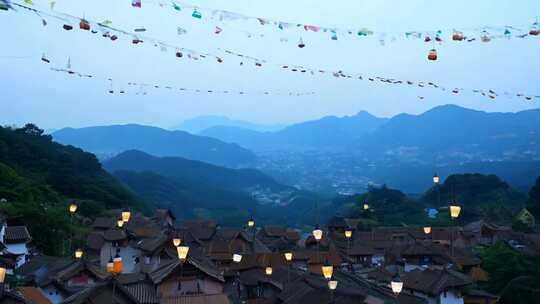 古代夜景 孔明灯