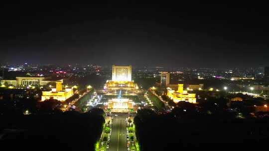 航拍山东东营市政府新世纪广场夜景