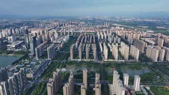 洛阳城市CBD楼房建筑道路交通航拍