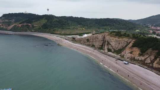 航拍山东长岛九丈崖灯塔海岸线大海风光