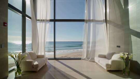 海景房内白纱飘动