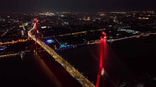 上海杨浦大桥桥梁交通夜景4k航拍