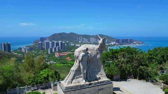 海南三亚航拍蓝天白云三亚湾城市凤凰岛海洋