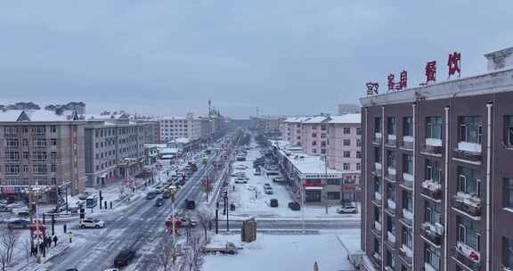 孙吴市冬季雪景航拍空镜