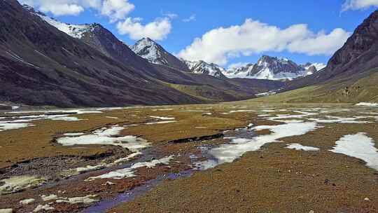 4K自然航拍海拔5000米雪山冰原带草甸视频素材模板下载