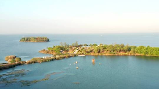 航拍江苏宿迁骆马湖公园风景