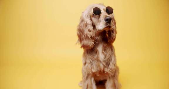 戴着太阳镜的英国可卡犬