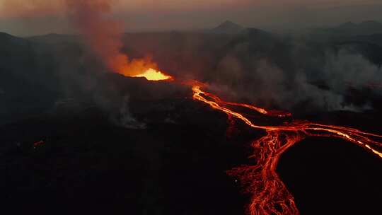 火山，熔岩，山，火