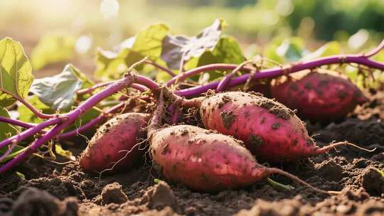 田地里刚挖出的红薯特写