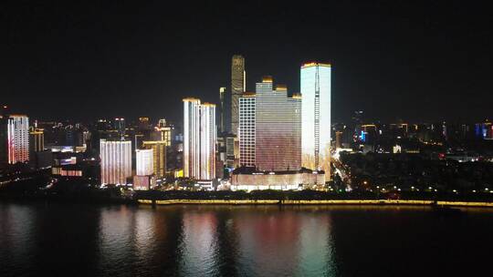 城市航拍湖南长沙五一商圈夜景视频素材模板下载
