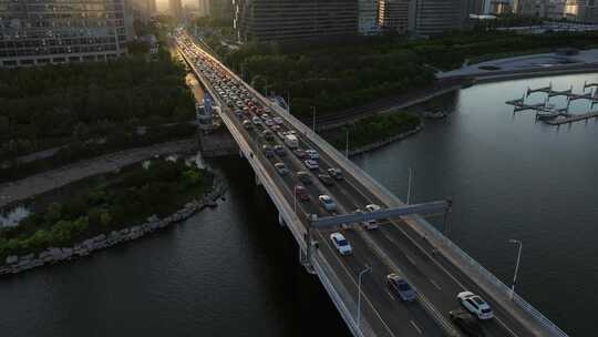 天津市滨海新区于家堡风景航拍空镜