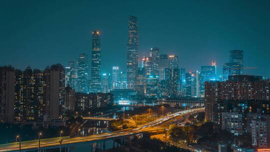 广州_珠江新城_新港中路_夜景固定延时视频素材模板下载