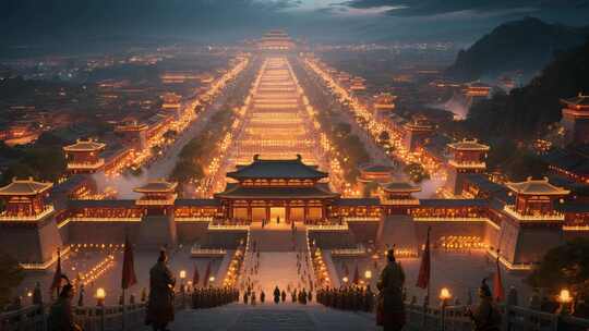 古代宫殿夜景全景
