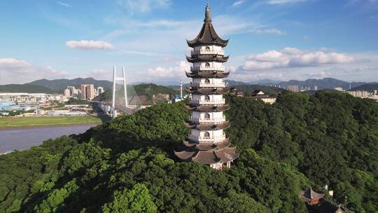 宁波镇海招宝山旅游风景区鳌柱塔航拍