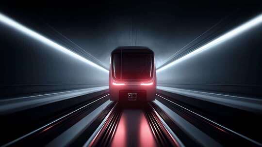 未来地铁列车高速穿梭隧道