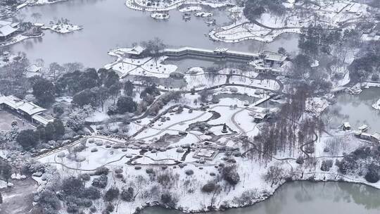 航拍扬州瘦西湖大明寺观音山宋夹城园林雪景