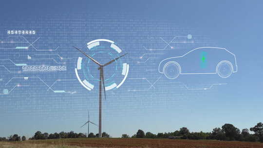 风力发电和新能源汽车的概念动画视频素材模板下载