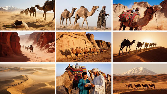 一带一路沙漠骆驼丝绸之路敦煌西域