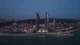 福建厦门双子塔城市夜景航拍高清在线视频素材下载