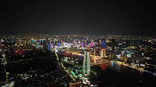 浙江宁波城市夜景灯光航拍