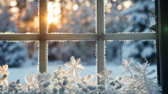 唯美雪景 窗户结霜 大寒 五九天 腊八