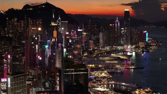 香港维多利亚港夜景航拍