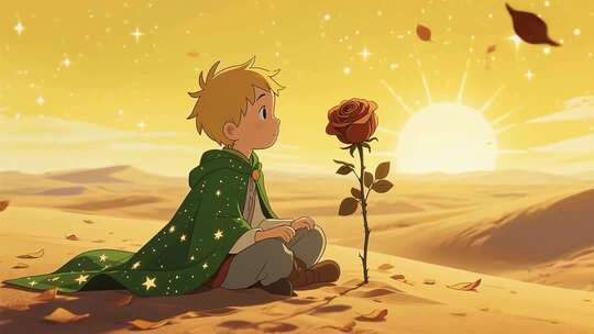 小王子沙漠中凝视玫瑰动画素材