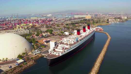 长滩，加利福尼亚州，鸟瞰，金钟道湾，RMS Queen Mary