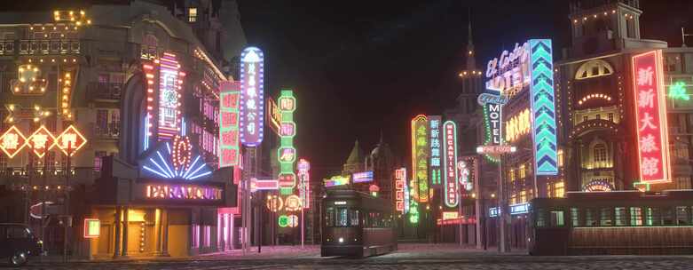 夜上海民国风街道霓虹景观
