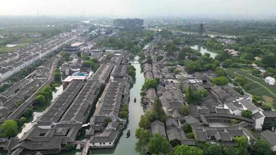 航拍浙江嘉兴桐乡乌镇风景区