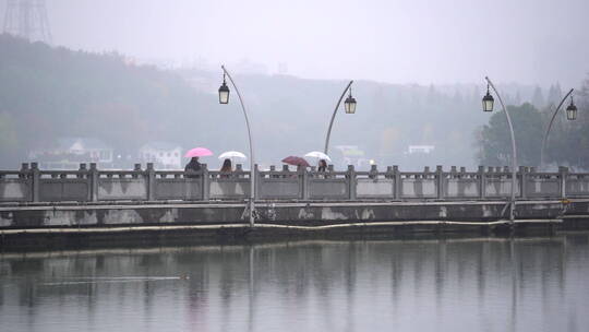 江南烟雨公园湖畔-游湖雨景