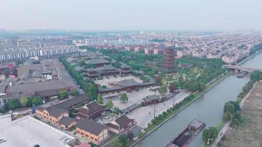 航拍上海宝山寺佛教寺院自然风光