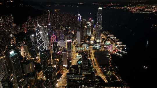 香港维多利亚港夜景航拍