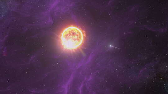 闪烁的流星飞向太阳紫色星云气体