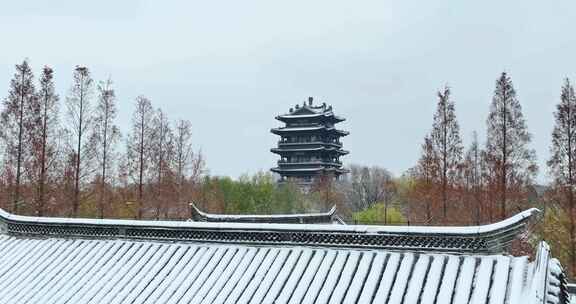 济南大明湖公园雪景航拍        荐