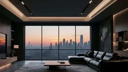 现代风格客厅窗外城市景观
