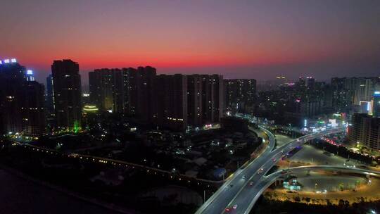 航拍广东潮州大桥夜景