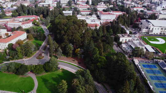 鸟瞰图，加州大学伯克利分校校园，展示公园