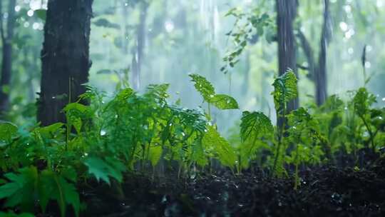 雨后森林万物复苏生命生长