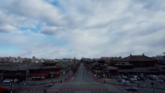 古色古香的山西大同古建筑街景俯瞰全景