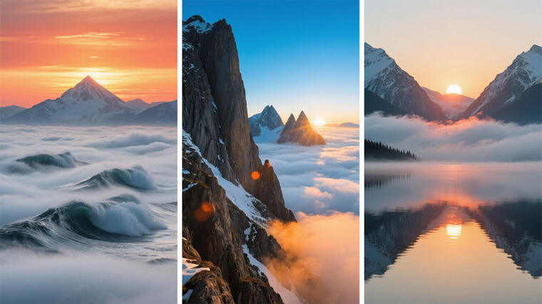 雪山云海日出景观壮丽风光竖屏竖版