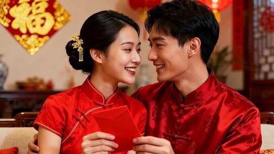 新年情侣温馨浪漫家庭家人春节人物