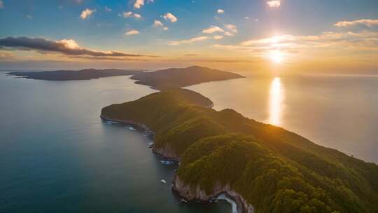 海岛日出航拍全景