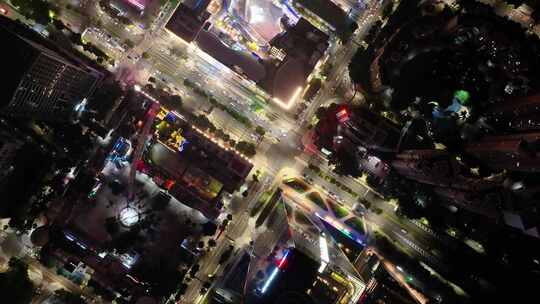 深圳夜晚夜景航拍福华路繁华十字路口广东风视频素材模板下载